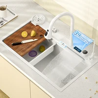 Waterfall Sink With Digital Display Kitchen Sink 304 Stainless Steel Modern Large Single Sink Bowl Wash Basin Kitchen Home 1