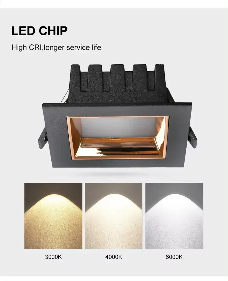 Square Anti-glare Recessed LED Downlight Lamp 9W 12W 15W 18W 24W 36W Dimmable Ceiling Spot Panel Bulbs Home Store Lighting