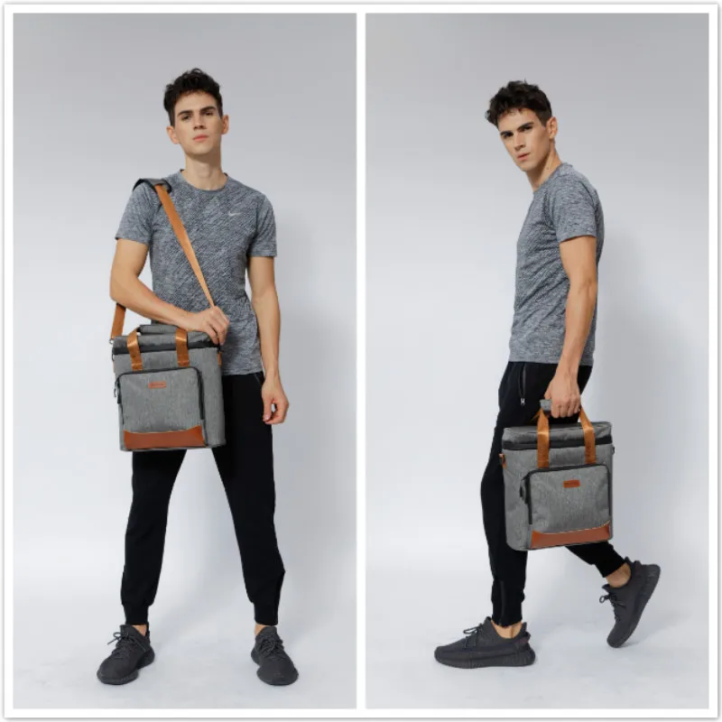 Men Wine Cooling Bag Leakproof Outdoor Lunch Picnic Cooler Bag Vintage Leather Refrigerator Portable Thermal Food Handbag
