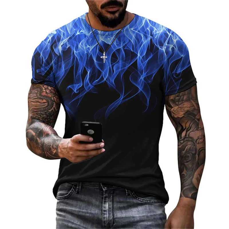 

Summer Men's T-shirt Fashion Casual T Shirts Fire Graphic Printed Tops Crew Neck Oversized High Street Outdoor Men Clothing Tees