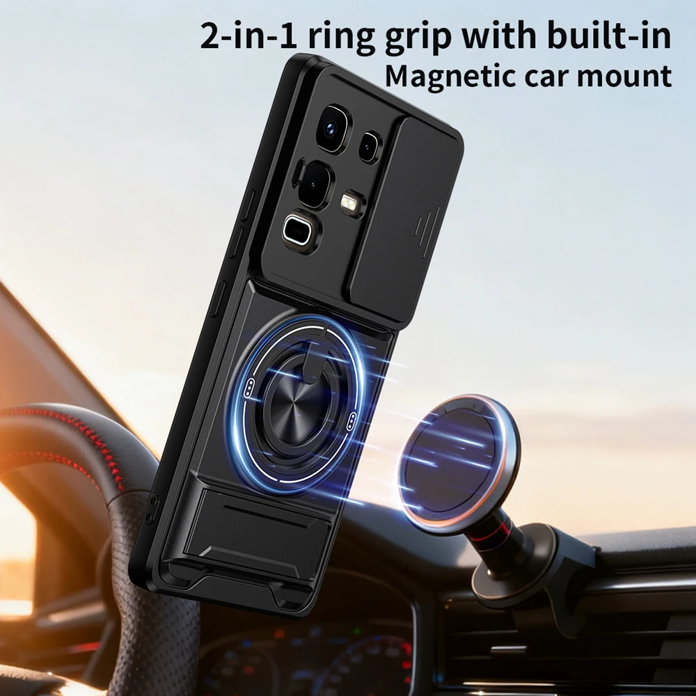 Magnetic Phone Case with Slide Camera Protection and Upright Kickstand