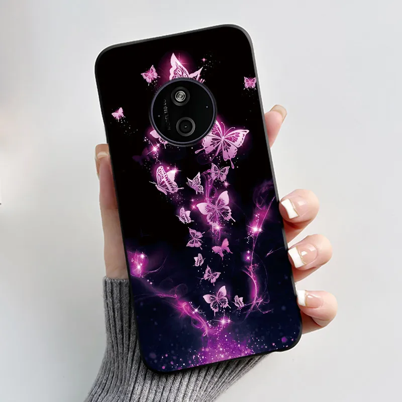 Floral Cartoon Design Soft Silicone Black Phone Case