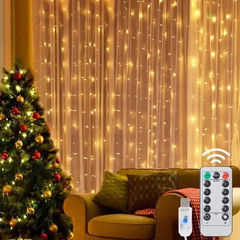 Description Picture 6 of item6/3M LED Curtain Garland USB String Lights Fairy Festoon Remote Control New Year Christmas Halloween Decorations for Home Room