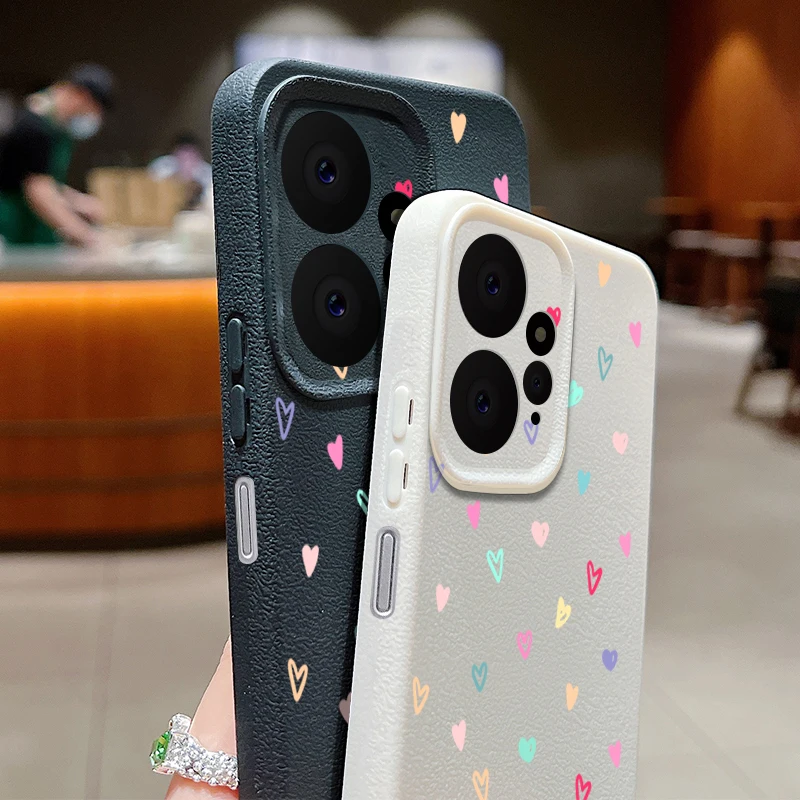 Leather Texture TPU Phone Case with Tiny Hearts Pattern