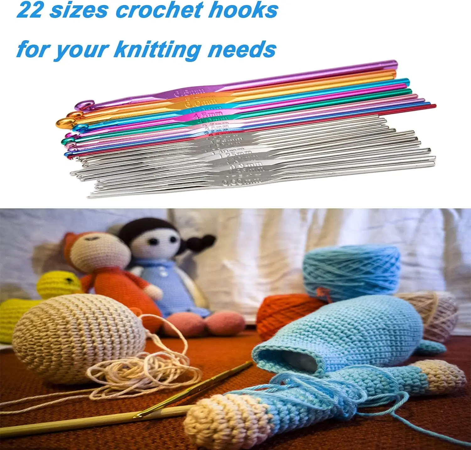 22Pcs Crochet Hooks Set Aluminum Handle Knitting Needles Multicolor Crochet  Needles for Yarn Craft 0.6~6.5mm Nice Gift for Women - AliExpress