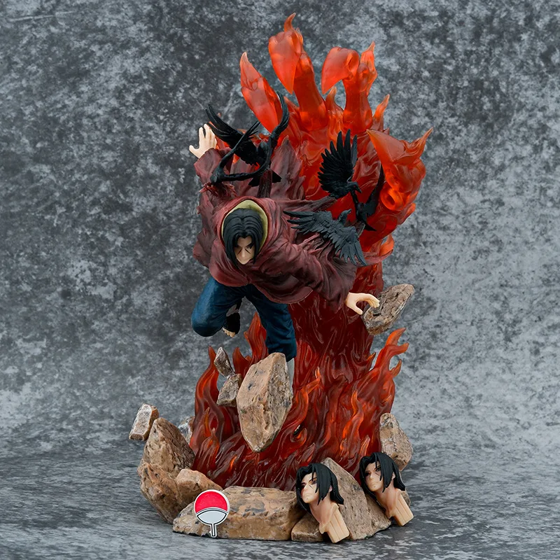 

NARUTO 28cm Akatsuki Edo Tensei Uchiha Itachi Figure Crow 3 Head Change Sharingan Amaterasu Eyes Figurines