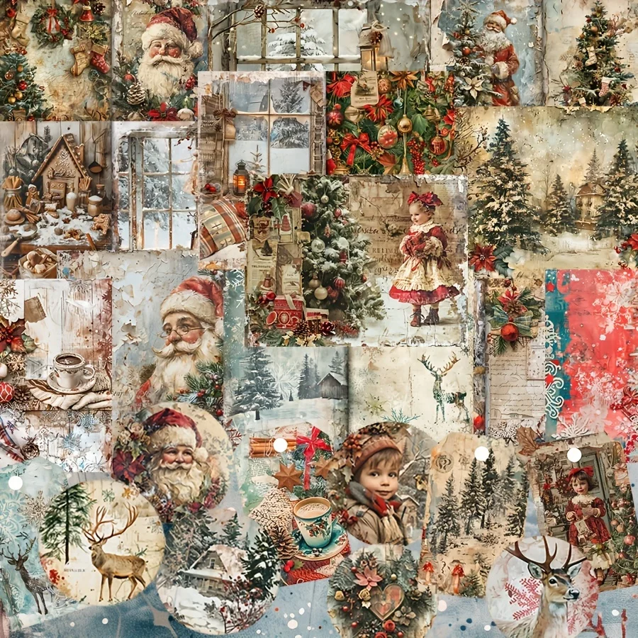 JAIIMAN 52pcs Card and Sticker Christmas Eve Santa Claus Xmas Tree Patterns for Holiday Flag DIY Bottle Junk Journal Scrapbook stickers scrapbooking supplies journal tools set