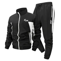 Ensemble de survêtement colorblock imprimé Run Letter pour homme – Veste de sport athlétique et pantalon avec poches zippées 1