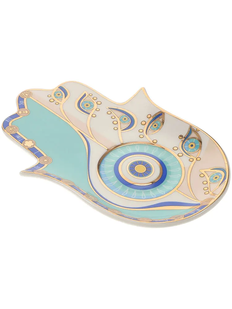Hamsa 악세사리 접시 반지 접시 세라믹 악마의 눈 악세사리 접시 귀여운 장식 보석 트레이 접시 선물 엄마 Brithday