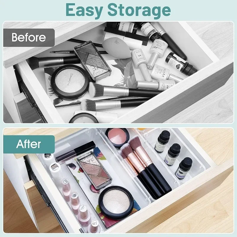 Description Picture 6 of item4/8/16/24pcs Drawer Organizers Set Clear Plastic Desk Dividers Bins Bedroom Dresser Office Storage Box for Makeup Gadgets