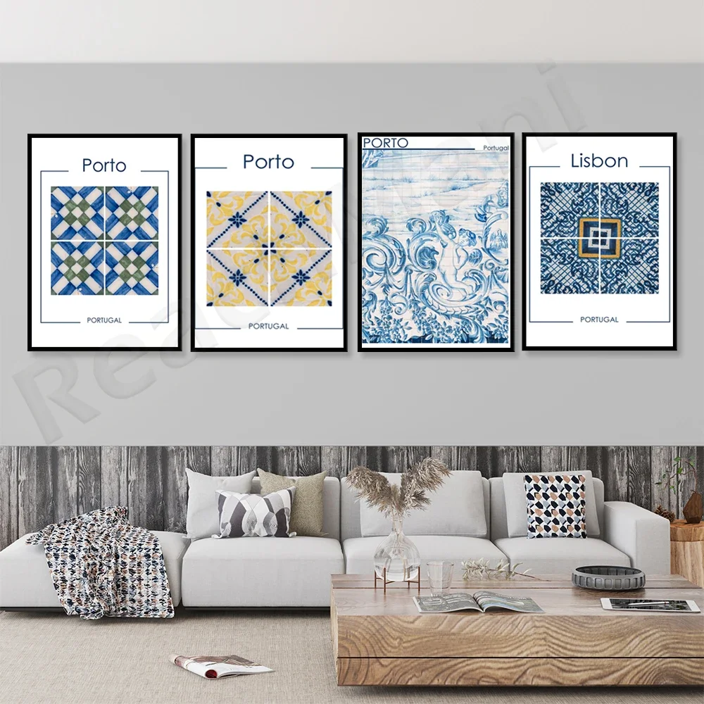 Porto, Lisbon, Portugal photo poster, portuguese tile art canvas print, porto poster art, city landmarks poster, blue tile art