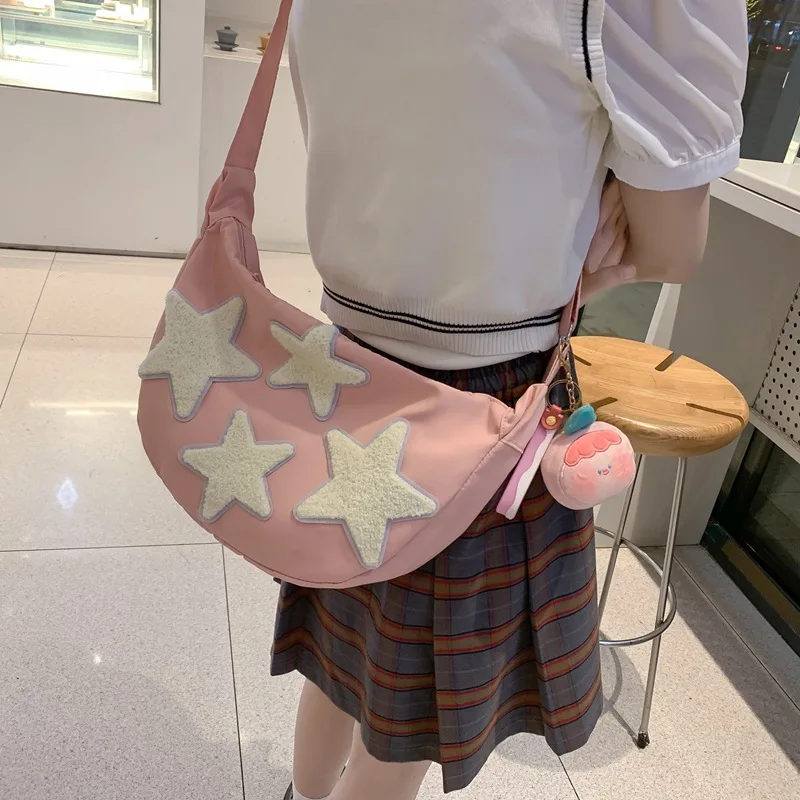 Casual Shoulder Bag Nylon Durable Cute Five-pointed Star Crossbody Bag Student Trendy Dumpling Bag Phone Pouch Purse Storage Bag