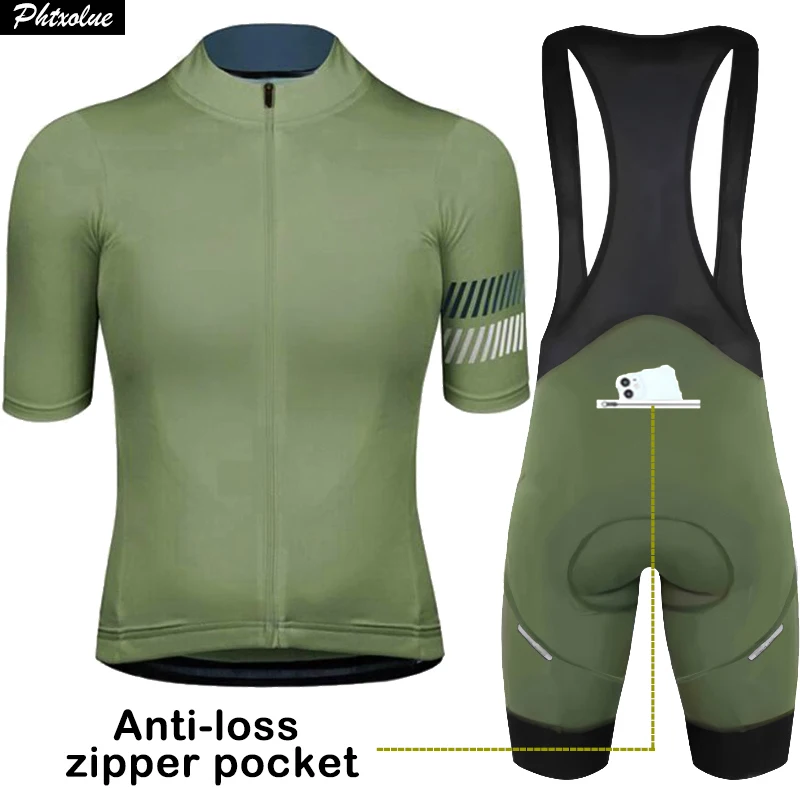 Phtxolue Cycling Jersey Set Men Anti-Loss Zipper Women Cycling Set Clothing Pro Bike Clothes Anti-UV MTB Bicycle Wear Suit Kit 1
