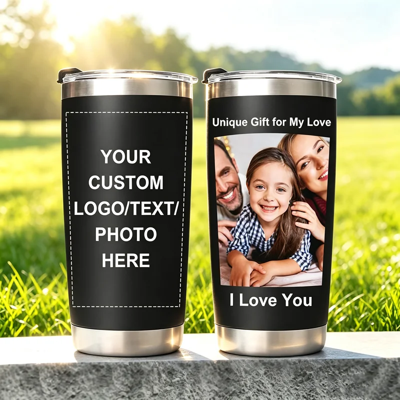 Personalized 20oz Insulated Stainless Steel Coffee Tumbler with Custom Photos and Text