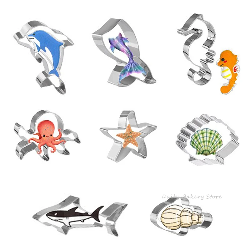 Marine Animal Series Stainless Steel Biscuit Cutter Shark Dolphin Fish Shaped Cookie Mold Kitchenware Baking Tool