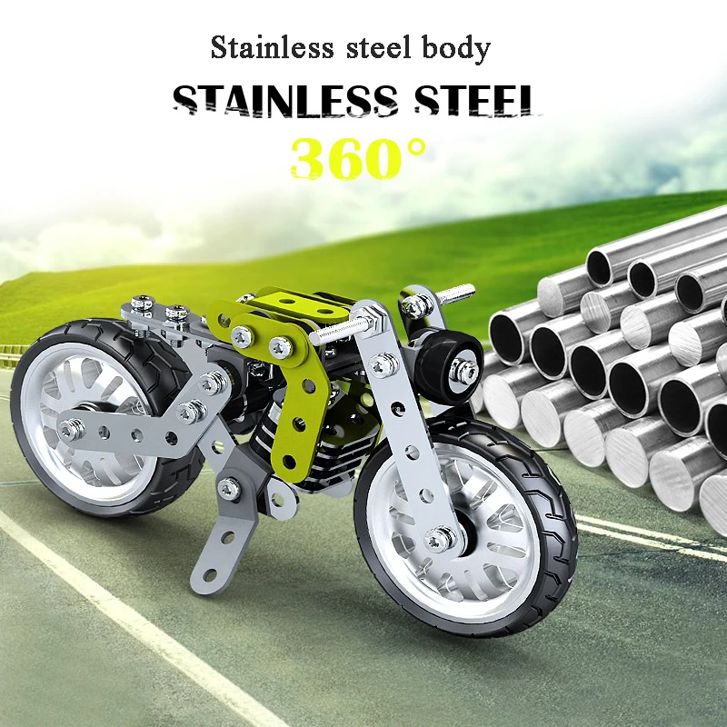 Metal Motorcycle Building Block Set Simulation Screw And Nut DIY Construction Education Assembly Car Model Toy For Boys
