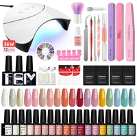 Complete Full Nail Gel Set  8ML Gel Nail Polish with Nail Lamp Semi Permanent UV Gel Varnish Top Base Coat Manicure Tools Set 1