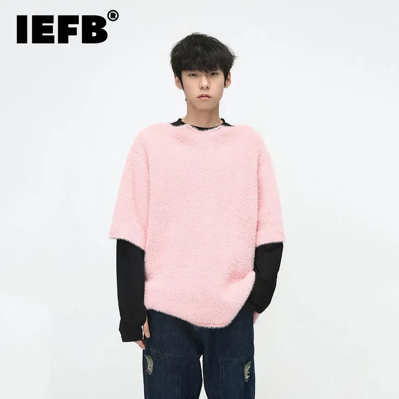 

IEFB Men's Casual Sweater Irregular Collar Loose Short Sleeve Male Knitting Top 2023 Autumn Korean Knits New Fashion Tide 9C2656