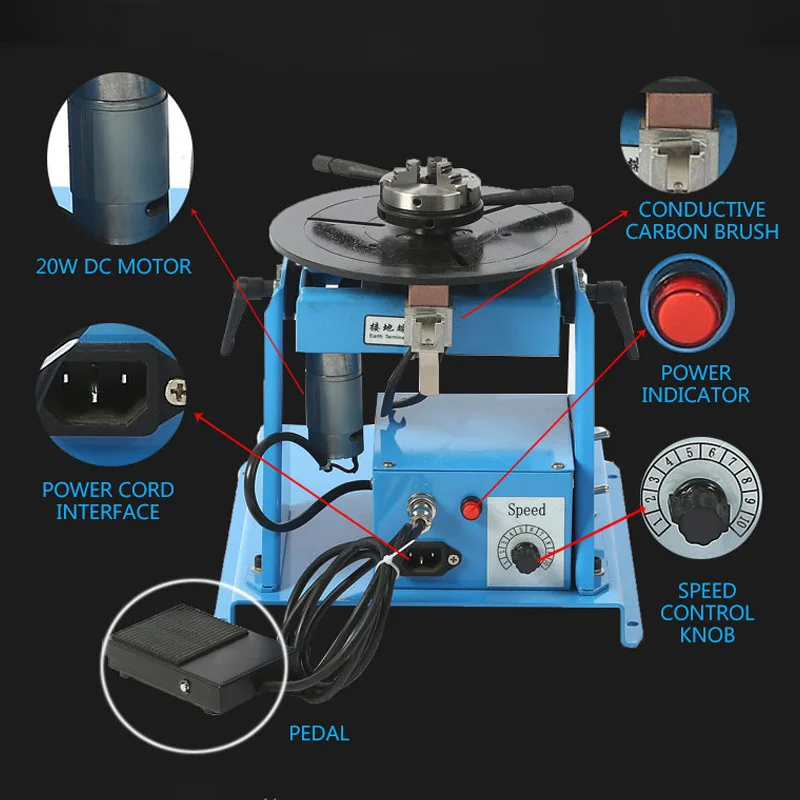 Welding Turntable Rotator Tilte Table for Annular Welding 10KG Rotary Welding Positioner 65mm chuck cartridge optional