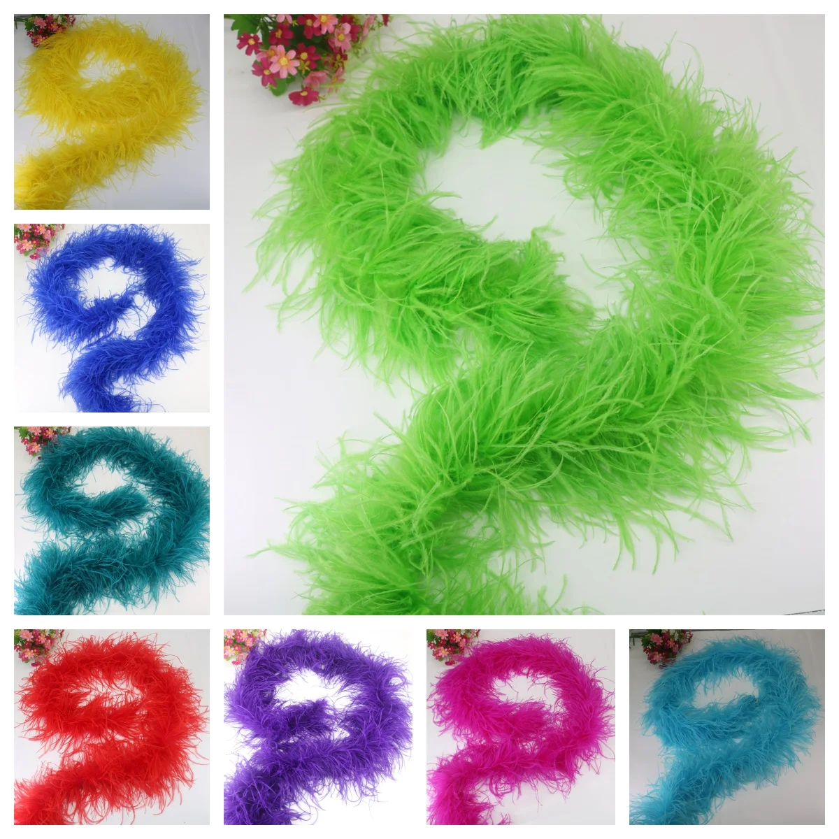 

6 Layer Ostrich Feather Boa Clothing Accessories 2 Meters Fringed Dress Plumas DIY Wedding Decoration Party Trimmings Home Decor