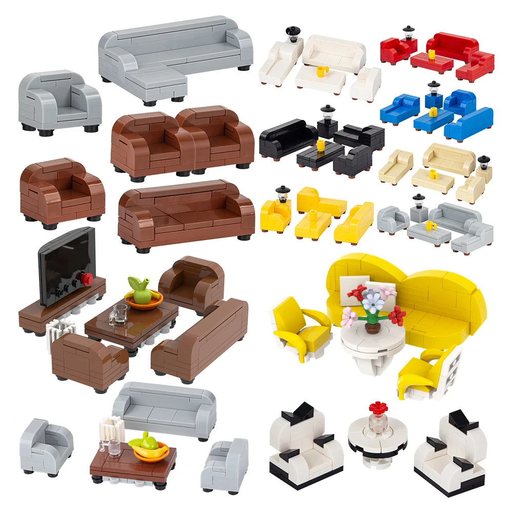 MOC Sofa Bricks City Room Furniture Assembled Side Table Flower Compatible  Figure Building Blocks Toys For Children Friends Gift - AliExpress, image size:1000x1000