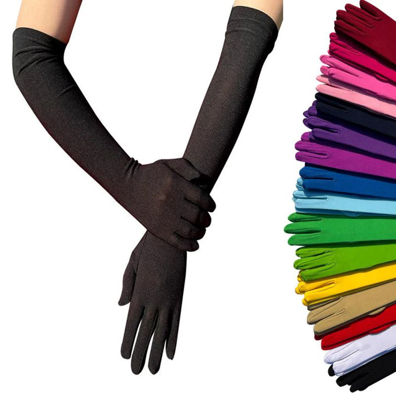 Gants longs 45cm en soie de lait stretch pour femmes soirée festival bar danse