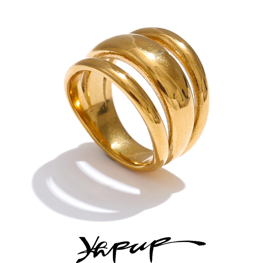 Yhpup Jewelry Ring Classic Stainless Steel Golden