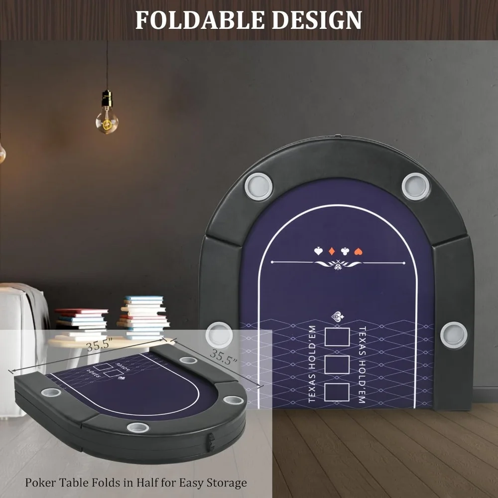 8 Player Folding Poker Tables w/Collapsible Legs,Padded Rails and Cup Holders, Portable Poker Table for Texas Holdem