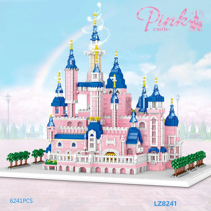 

Creative Fairy Tale Princess Building Bricks Micro Diamond Block World Famous City Fairyland Pink Castle Model Nanobricks Toys