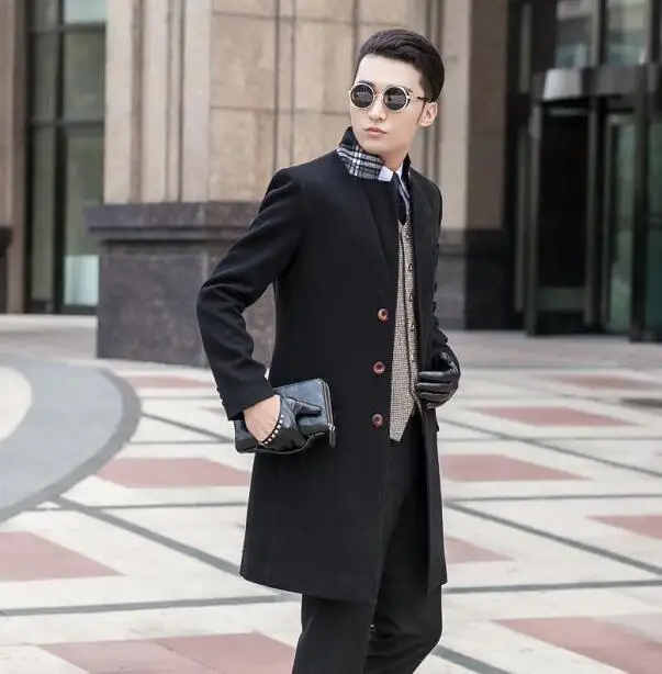 Black Single breasted mens woolen coats 