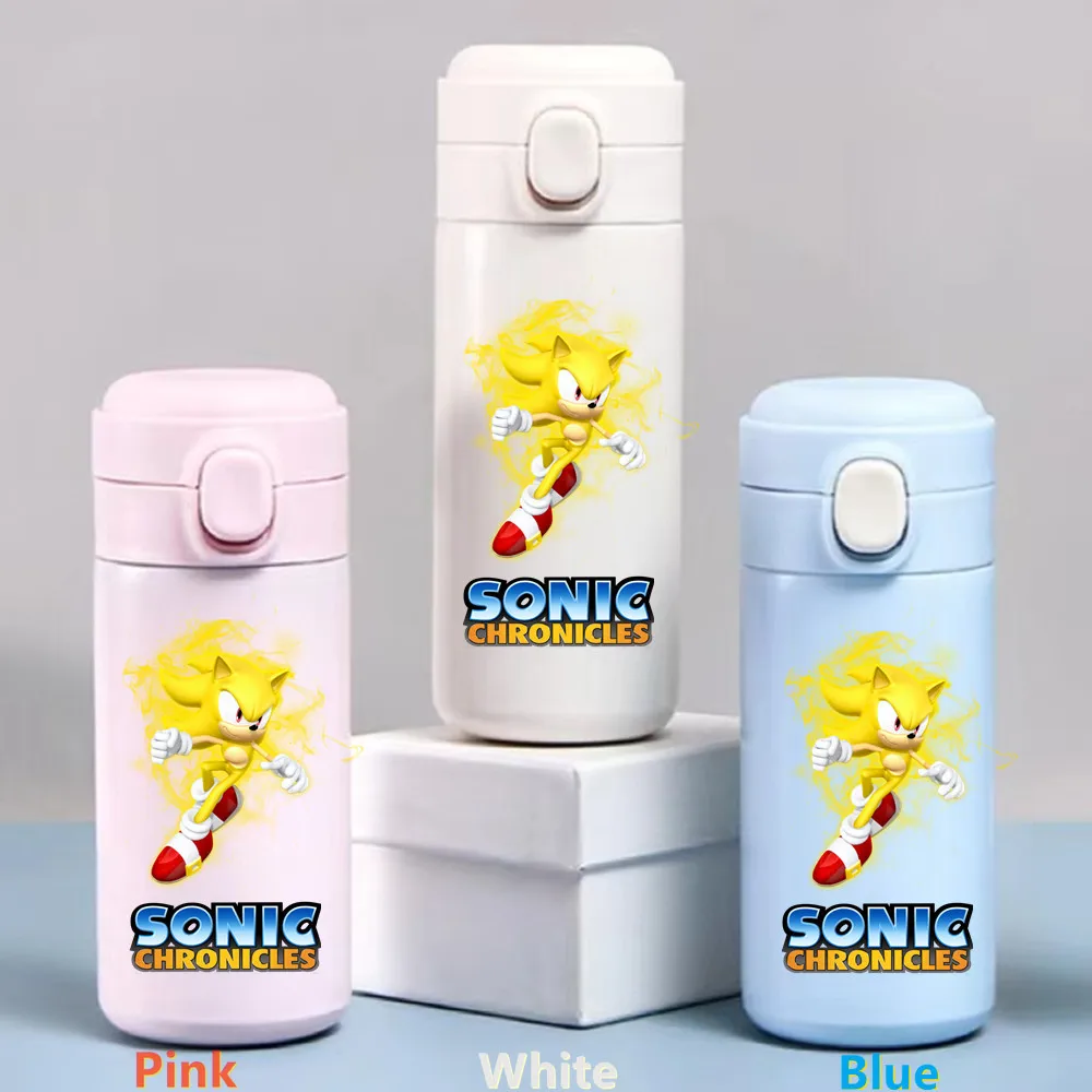 thumbnail image 1 of Taza de agua de acero inoxidable Sonic The Hedgehog de 320/420 ml, a prueba de fugas, termo de vacío, portátil, para viajes, taza para beber con dibujos animados para niños, 1 of 5