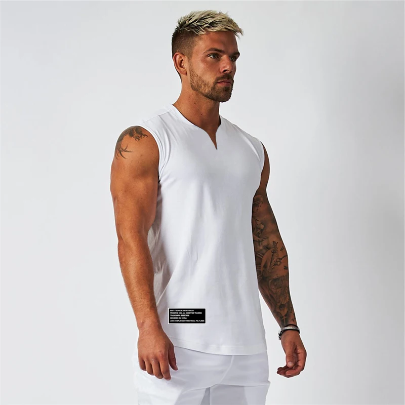 

Men's Sportswear Sleeveless T-shirt Men's Workout Cotton V-neck Printed Tank tops Fitness and GYM Clothing Muscle Vest
