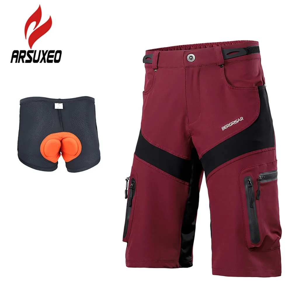 

ARSUXEO Men Padded Baggy Cycling Shorts MTB Mountain Bike Bicycle Riding Trousers Waist Loose Fit Shorts Outdoor Shorts