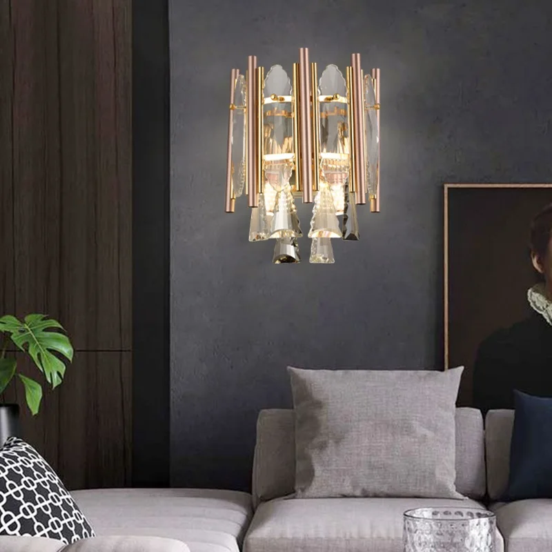 

New Postmodern Light Luxury Crystal Wall Lamps Living Room Dining Room TV Background Wall American Simple Lamp Lighting 5139#