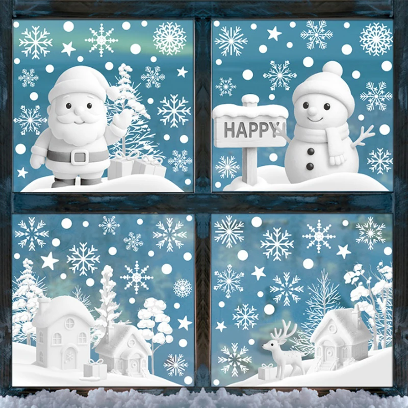 Christmas Static Cling Snowflake Snowman Stickers Window Glass Decor Removable No Residue Home Shop Xmas Festive Decorations