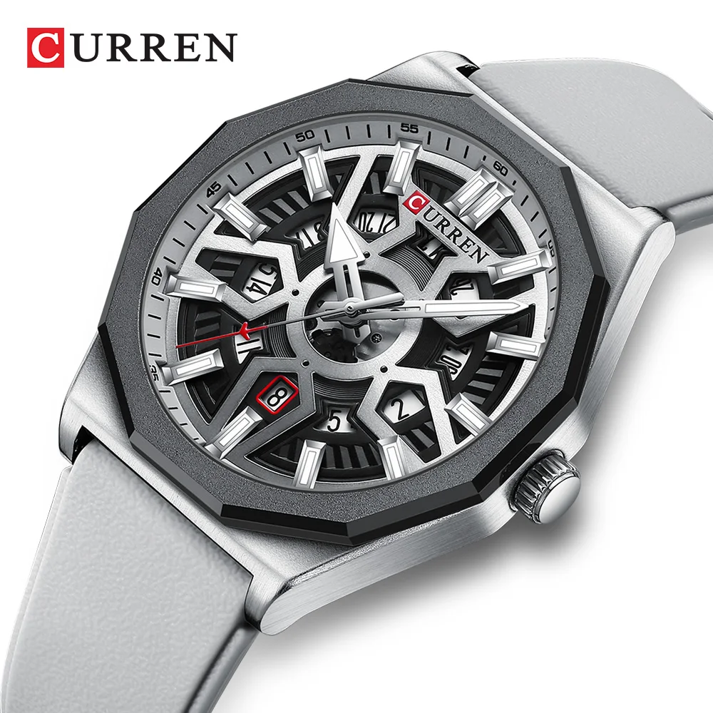 CURREN Fashion Design Wristwatches for Men's Casual Silicone Straps Quartz Auto Date Watch with Luminous Hands 8437