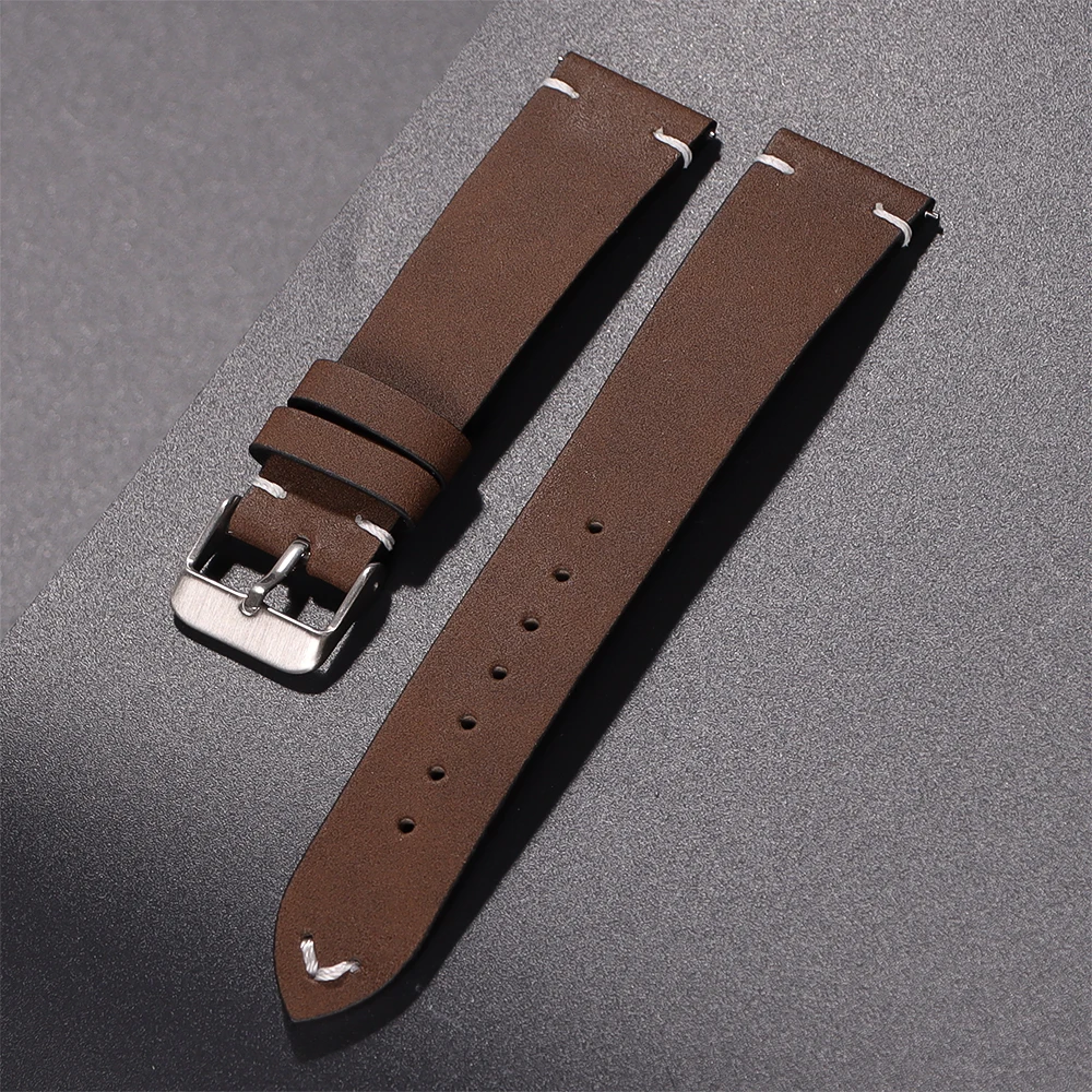 Elegant Calfskin Leather Watchband with Quick Release Stitching - Genuine Leather Strap Accessory