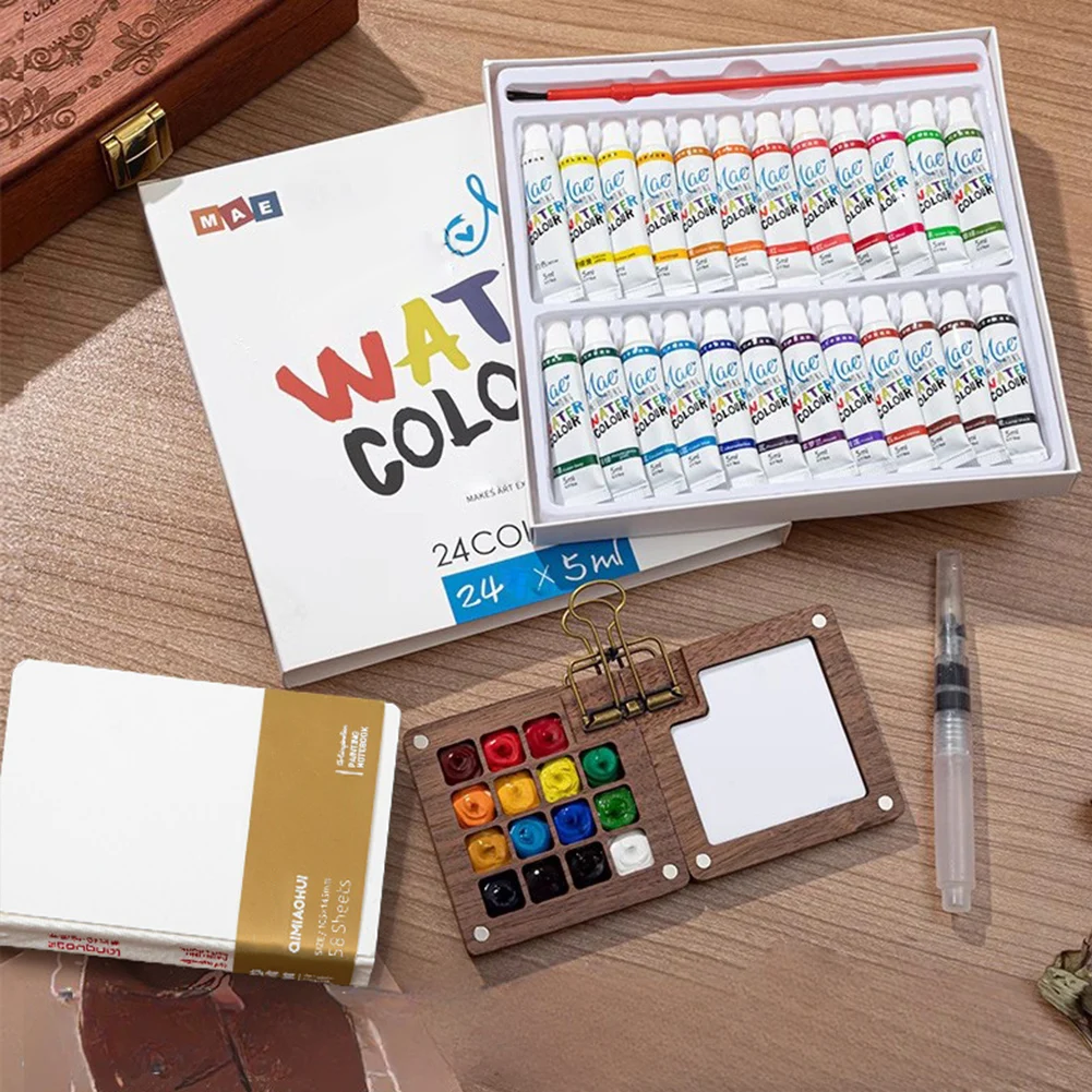 Wooden Grid Paint Box Pocket Artist Travel Paint Palette Mini Watercolor Set for Painters Artists Students, paint tray,color palette,watercolor palette