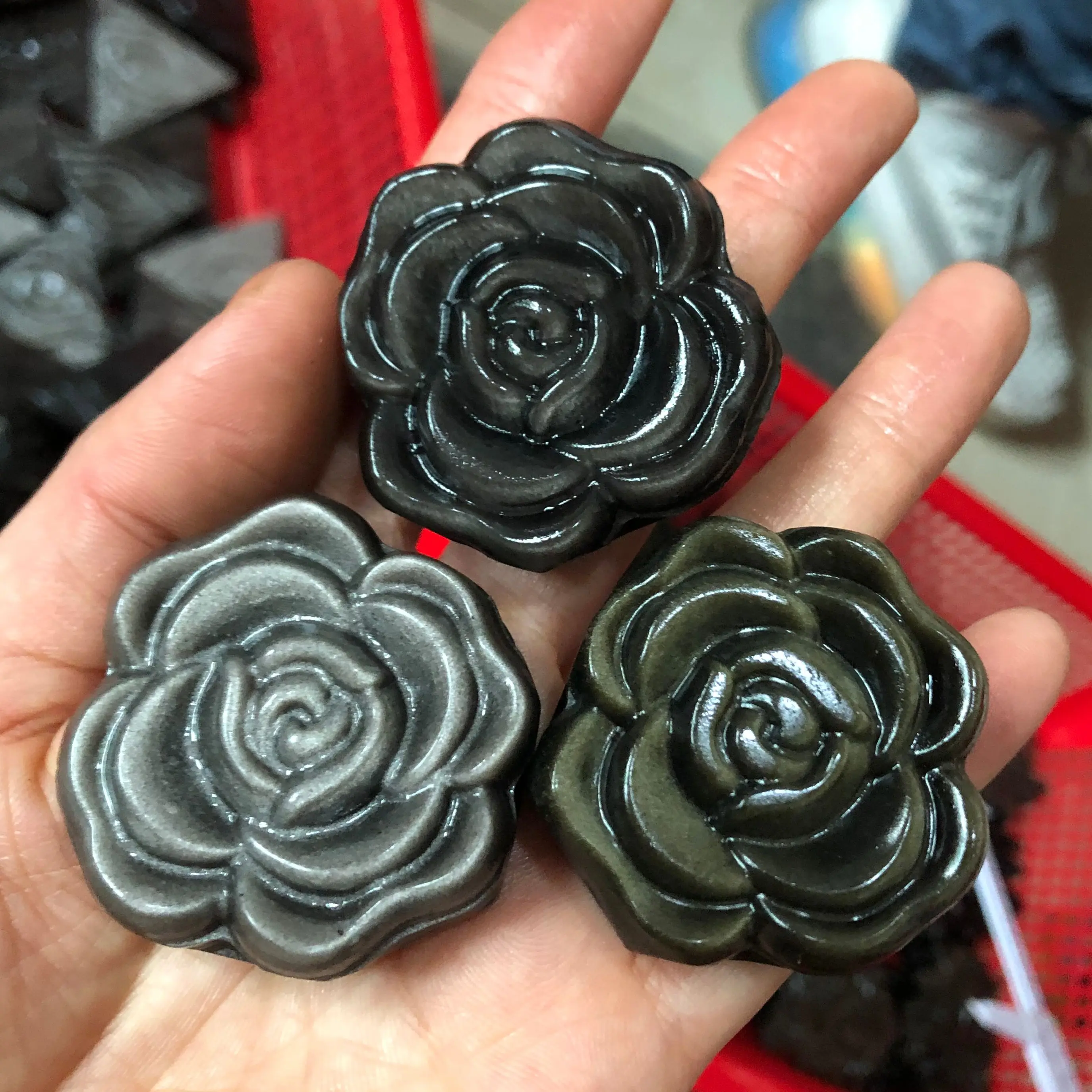 

4-5cm Natural Black/silver Obsidian Cute Obsidian peony Necklace Pendant Cute Rose for Women Healing Amulet Crystal 1pcs