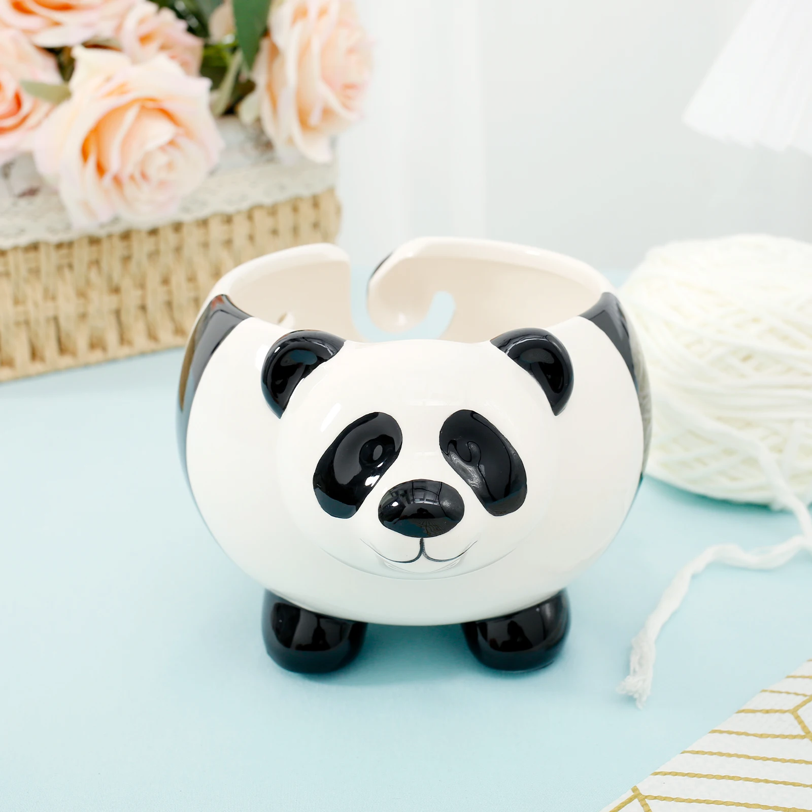 Yarn Bowl Large Capacity Ceramic Crochet Bowl Cute Panda Shape Knitting Decorative Crochet Yarn for Home Tabletop