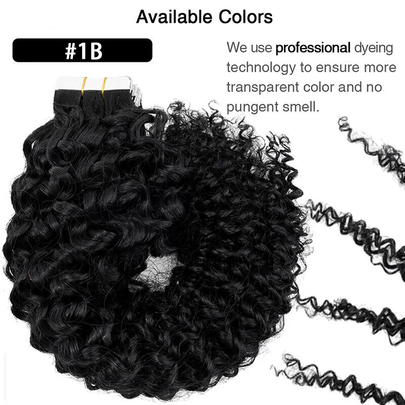 Curly Tape In Extensions Human Hair Deep Wave Brazilian Natural Human Hair Extensions Invisible Seamless Curly Tape Ins 50G/Pack
