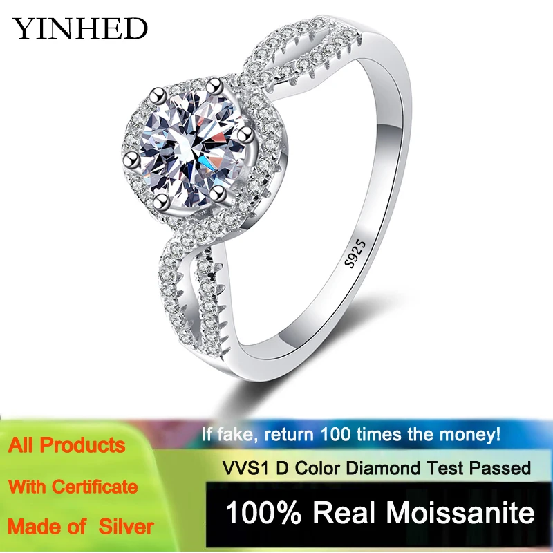 

YINHED 2023 New Arrival 925 Sterling Silver Proposal Ring for Women 1.0ct Moissanite Diamond with GRA Card Wedding Bague