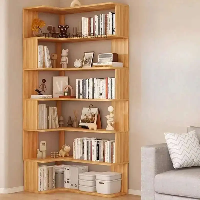 Modern Multi-layer Bookcases for Study Solid Wood Corner Storage Bookcase Household Bookshelf for Library
