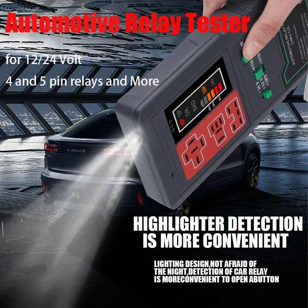 Automotive Relay Tester for 12V/24V 4 and 5 pin Battery Tester relays Analyzer Motorcycle Charging System Diagnostic Tool