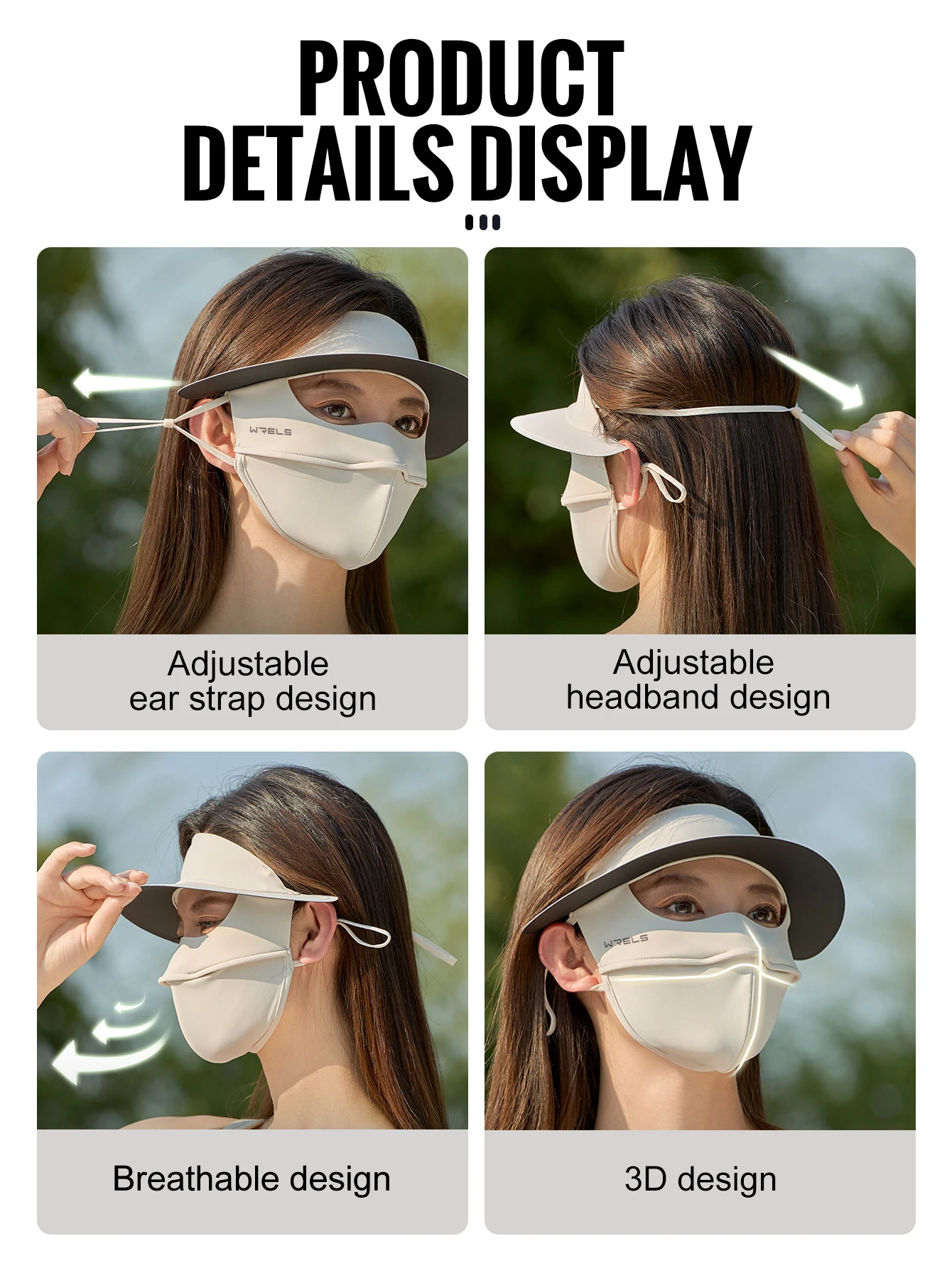 WRELS UV-Schutz-Gesichtsmaske, wiederverwendbar, atmungsaktiv, UPF 50+, Damen, Sommer-Gesichtsbedeckung, Augenschutz, Sonnenschutz, Anti-UV-Vollmaske – Detail 9