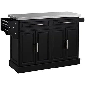 Rolling Kitchen Island Cart Stainless Steel Top 2 Drawers Spice Knife Towel Rack Portable Storage Solution Effortless Food Prep