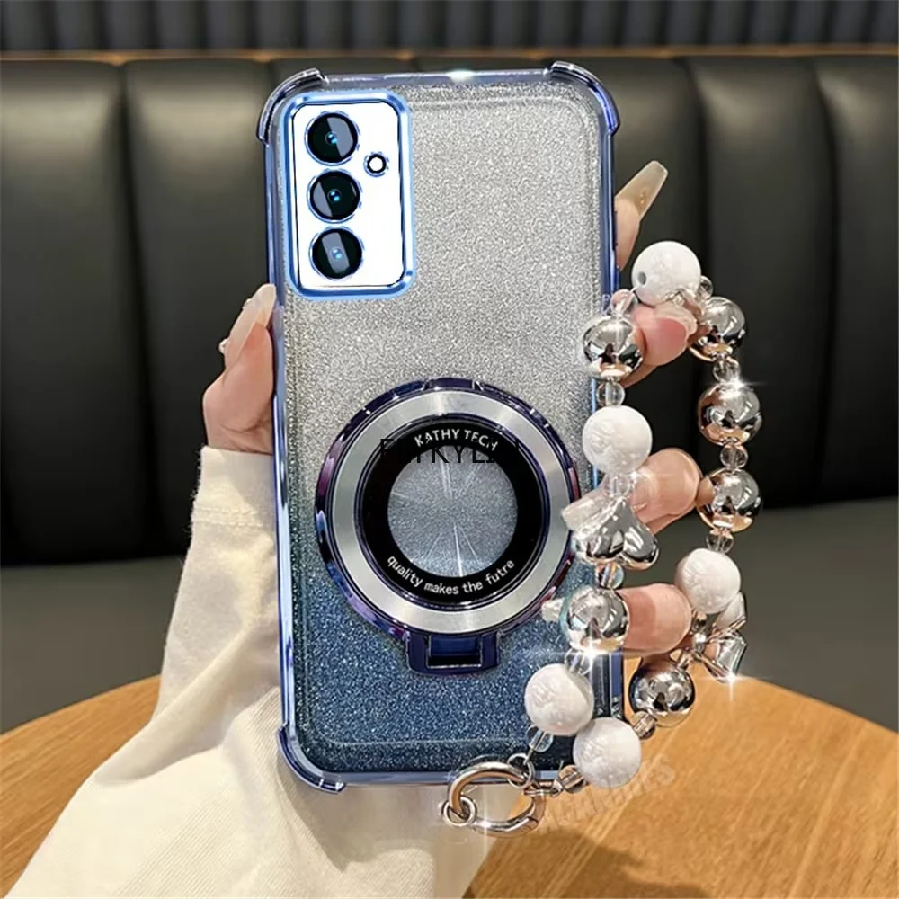 Glitter Shockproof Phone Case with Stand Holder and Luxury Bracelet Soft Cover