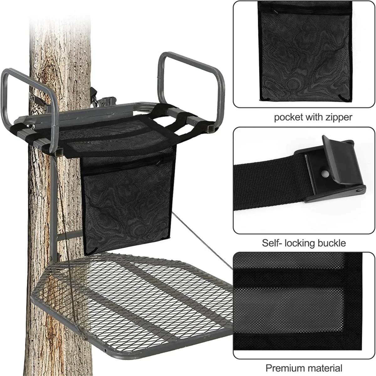 BAAU Universal Tree Stand Seat Replacement with Pocket, Replacement Treestand Seat with Adjustable Strap Hunting