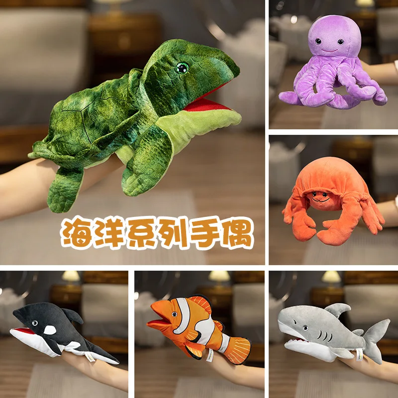 Big Size Kawaii Octopus Shark Clownfish Tortoise Hand Puppet Plush Dolls Stuffed Marine Animals Killer Whale Children Funny Gift