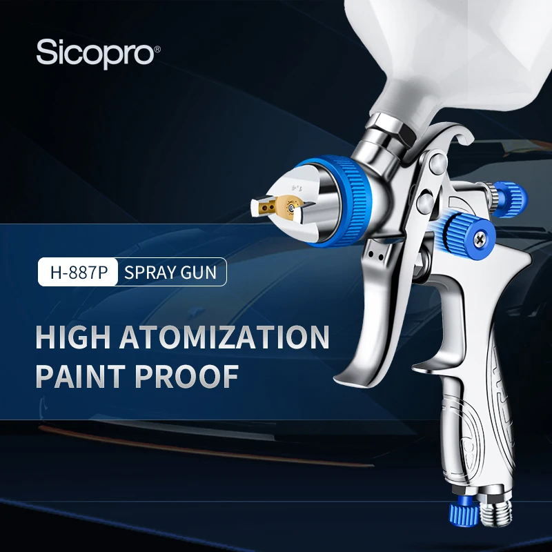 SICOPRO High Quality Multi-caliber 1.4 MM Nozzle H-887P Automotive Furniture HVLP Spray Gun dragon diamond hs laser nozzle double layer chrome plated penta sonic nozzle d28 m11 caliber 1 2 1 6mm for fiber cutting head